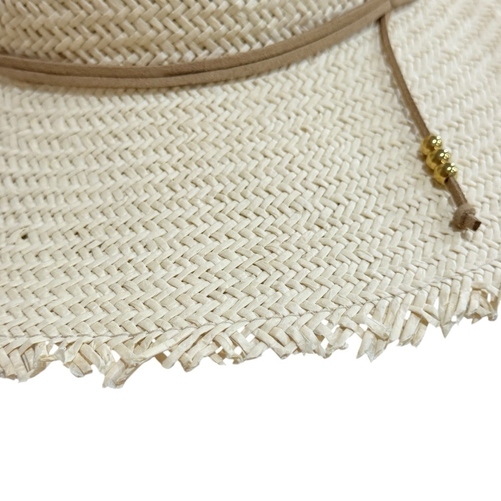 J. McLaughlin NWT Women’s Offshore Straw Hat Natural $148 Rope Trim Gold Beads - Picture 6 of 11